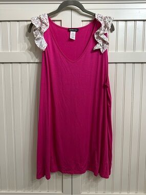HEIMISH USA Fuchsia Tank with Floral Ruffle Shoulder